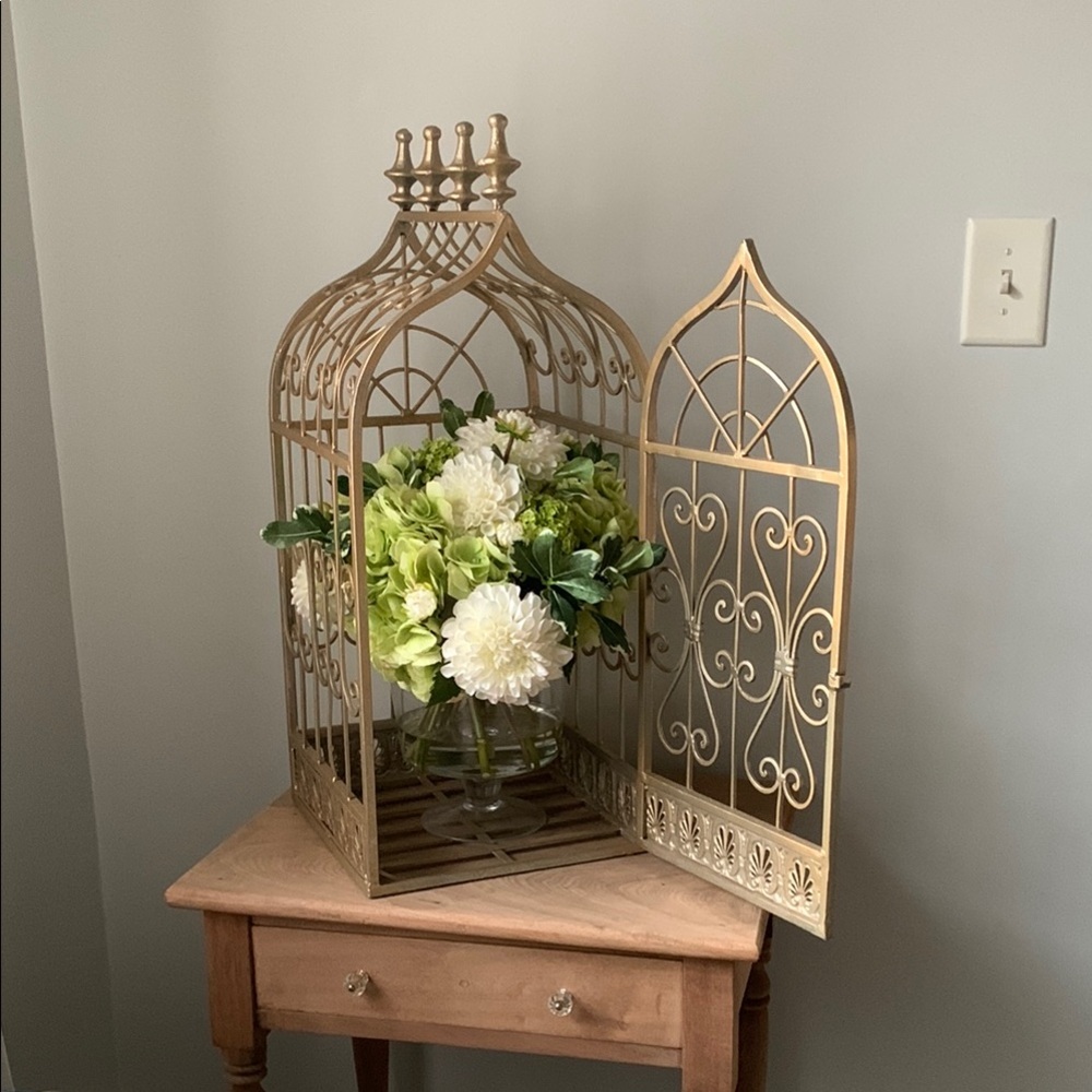 Elegant Gold Candle Holder Lantern bird cage large metal outdoor indoor home 28"
